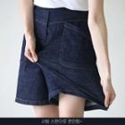 Unwashed Denim Wide Shorts Blue - One Size