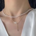 Alloy Wing Faux Pearl Layered Choker Necklace 0747a - Silver - One Size
