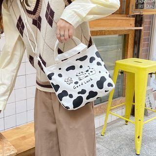 Milk Cow Print Canvas Crossbody Bag Cow - Black & White - One Size