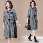 Lace Panel Gingham A-line Shirtdress
