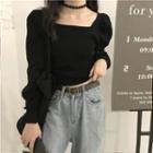 Square-neck Cropped Sweater Black - One Size