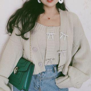 Ribbon Cardigan / Knit Tank Top