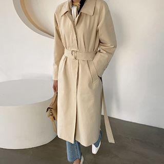 Belted Hidden-button Trench Coat