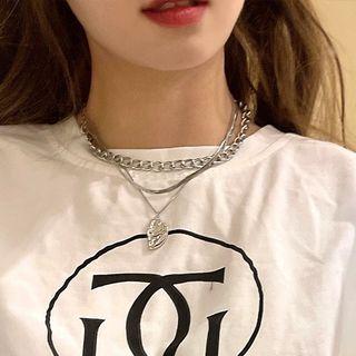 Set Of 3 : Alloy Necklace (assorted Designs) Set Of 3 - Alloy Necklace - Silver - One Size