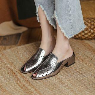 Cut-out Block Heel Slide Sandals