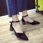 Pointed Block Heel Ankle Strap Sandals