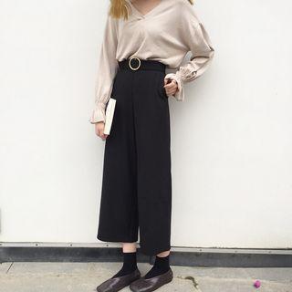 Round Buckle Wide Leg Pants