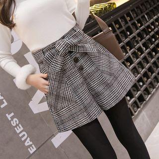 Bow Accent Plaid Wide-leg Shorts