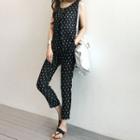 Set: Sleeveless Herringbone Top + Band-waist Pants