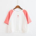Embroidered Raglan Elbow-sleeve Cropped T-shirt