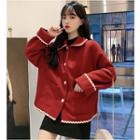 Collared Buttoned Jacket Thicken - Red - One Size