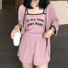 Set: Lettering Camisole Top + Shorts + Light Jacket
