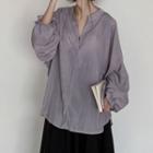 Balloon-sleeve Blouse Gray - One Size