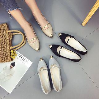 Pointy-toe Metal-accent Glitter Flats