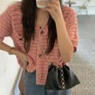 Elbow-sleeve Cardigan Pink - One Size