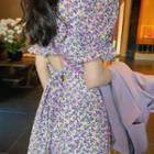Floral Short-sleeve Cutout-back Midi A-line Dress
