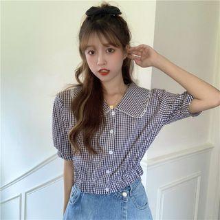 Short-sleeve Plaid Doll Collar Shirt