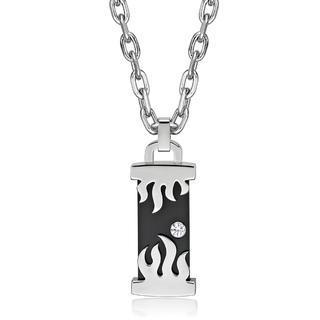 Fire Pillar Shaped Ip Black Steel Pendant With Crystal Necklace Ip Black - One Size
