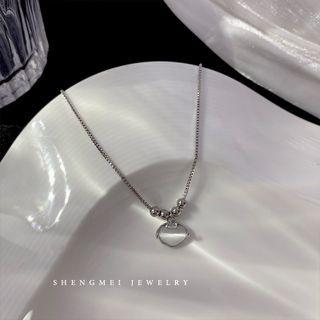 Cat Eye Stone Pendant Necklace Silver - One Size