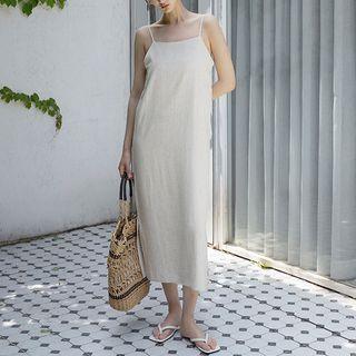 Spaghetti-strap Midi Textured Dress