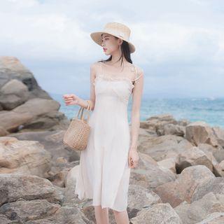 Strappy Frill Trim Midi A-line Dress