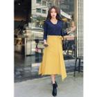 Band-waist Asymmetric-hem Long Wrap-front Long Skirt