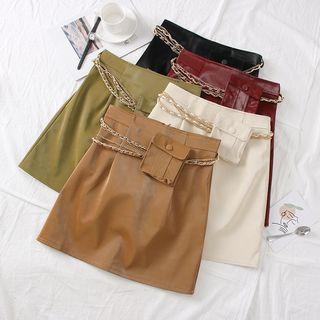 Faux-leather A-line Mini Skirt With Pouch