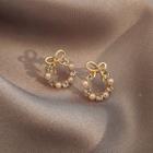 Sterling Silver Rhinestone Faux Pearl Stud Earring 1 Pair - Gold - One Size