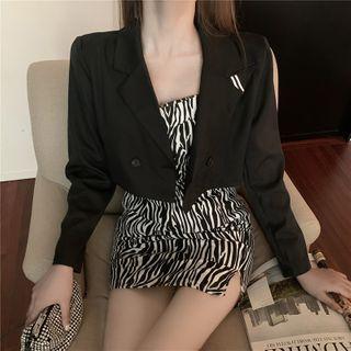 Plain Crop Blazer / Zebra Print Sleeveless Dress