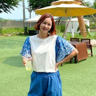 Floral Embroidered Sleeve Top