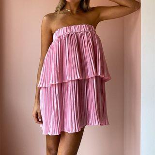 Strapless Accordion Pleat Mini Dress