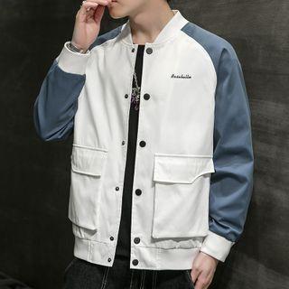 Lettering Embroidered Cargo Baseball Jacket
