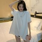 Distressed Elbow-sleeve T-shirt White - One Size