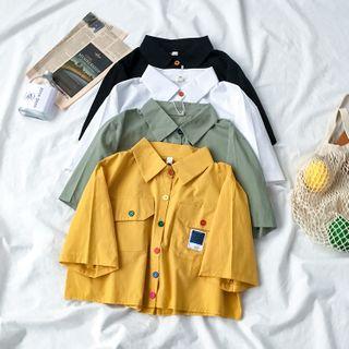 Short-sleeve Cropped Shirt With Multi-colored Buttons