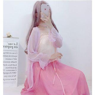 Set: Chiffon Wide-strap Top + A-line Skirt + Chiffon Jacket
