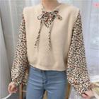Floral Print Blouse / Knit Sweater Vest