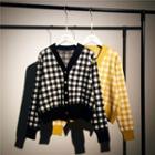 V-neck Gingham Single-breasted Cardigan