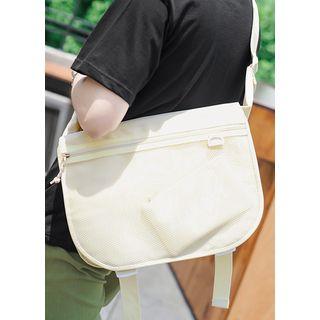 Mesh-panel Cross Bag With Pouch