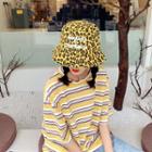 Embroidered Lettering Leopard Print Bucket Hat Yellow - One Size