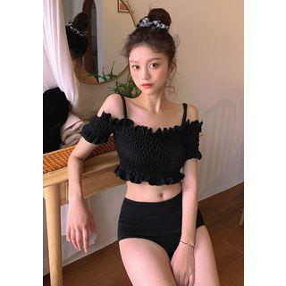 Smocked Belly Tankini Set Black - One Size