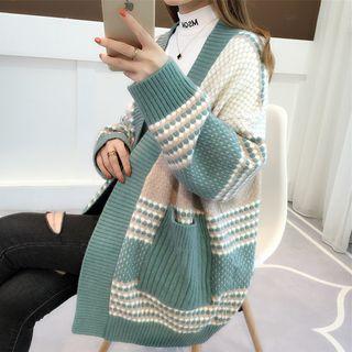 Color Panel Long-sleeve Knit Cardigan