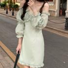 Long-sleeve Off Shoulder Dress Aqua Green - One Size