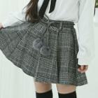 Glen-plaid Swing Miniskirt With Pompom One Size