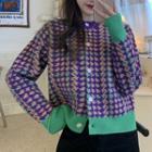 Houndstooth Cardigan Houndstooth - Purple & Pink - One Size