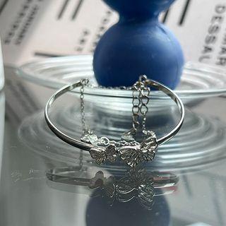 Butterfly Chain-layered Bangle Silver - One Size
