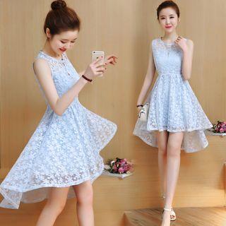Flower Applique Sleeveless Dip Back A-line Dress