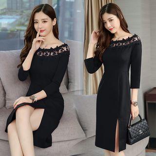 3/4-sleeve Perforated Party Dress