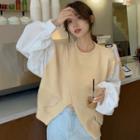 Mock Two-piece Lantern-sleeve Top As Shown In Figure - One Size