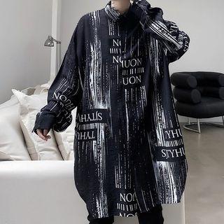 Lettering Geometry Printed Oversized Long-sleeve Shirt