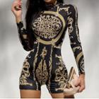 Long-sleeve Print Fitted Romper